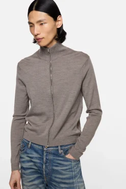 Zip-up bow logo cardigan