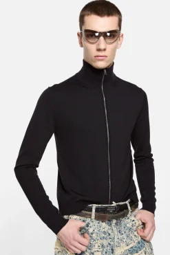Zip-up bow logo cardigan
